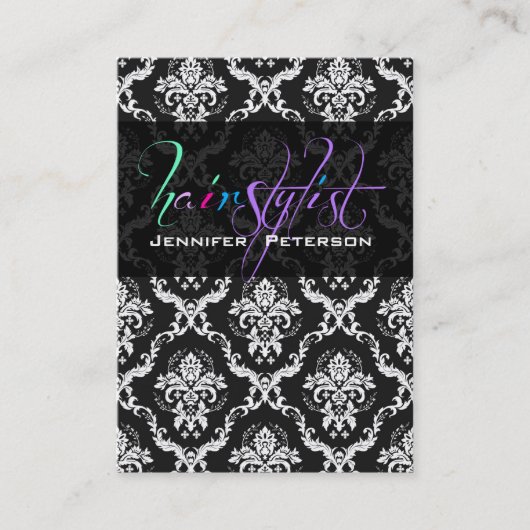 Elegante zwart-wit damasks haar stylist Kaart Visitekaartje (Voorkant)