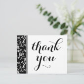 Elegante zwart-wit damast dank u briefkaart (Staand voorkant)
