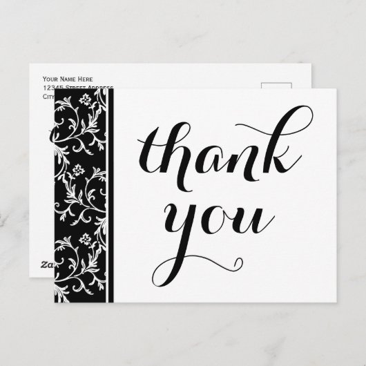 Elegante zwart-wit damast dank u briefkaart (Voorkant / Achterkant)