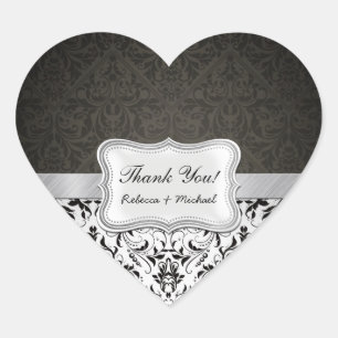 Elegante zwart-wit damast dank u hart sticker