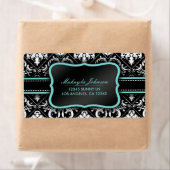 Elegante zwart-wit damast met blauwgroen blauw etiket (Insitu)