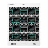 Elegante zwart-wit damast met blauwgroen blauw etiket (Full Sheet)