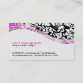 Elegante zwart & wit damast met roze accenten visitekaartje (Achterkant)