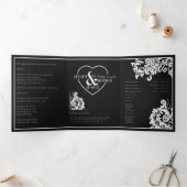 Elegante zwart-wit damast unplugged bruiloft drieluik programma (Binnen)