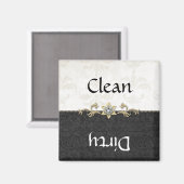 Elegante zwart-wit damast vaatwasser magneet (Voorkant / Achterkant)