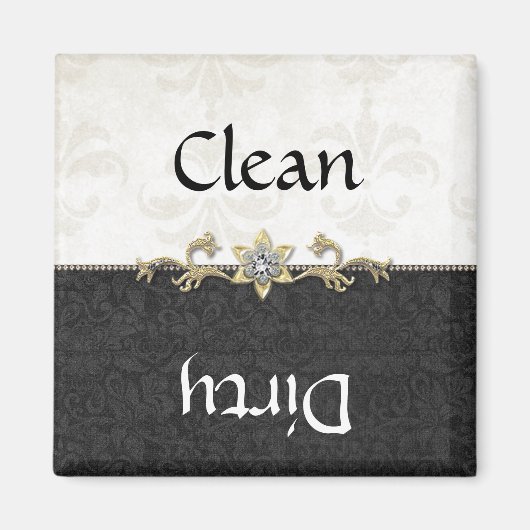 Elegante zwart-wit damast vaatwasser magneet (Voorkant)