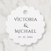 Elegante Zwart Wit & Datum Bruiloft Bedankjes Labels (Voorkant)