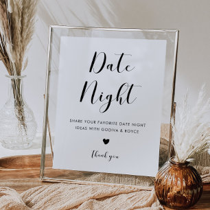 Elegante zwart-wit datum nacht ideeën teken poster