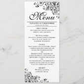 Elegante zwart & wit decoratieve hoeken bruiloft menu (Voorkant)