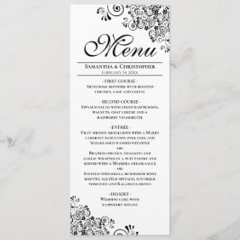 Elegante zwart & wit decoratieve hoeken bruiloft menu