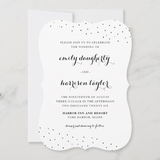 Elegante zwart-wit delicate Stippen bruiloft Kaart (Voorkant)
