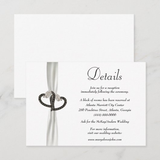 Elegante Zwart & Wit Diamant Bruiloft Details Informatiekaartje (Voorkant / Achterkant)