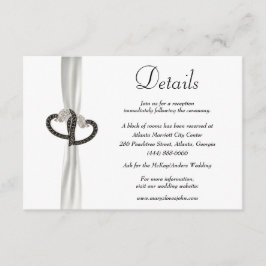 Elegante Zwart & Wit Diamant Bruiloft Details Informatiekaartje
