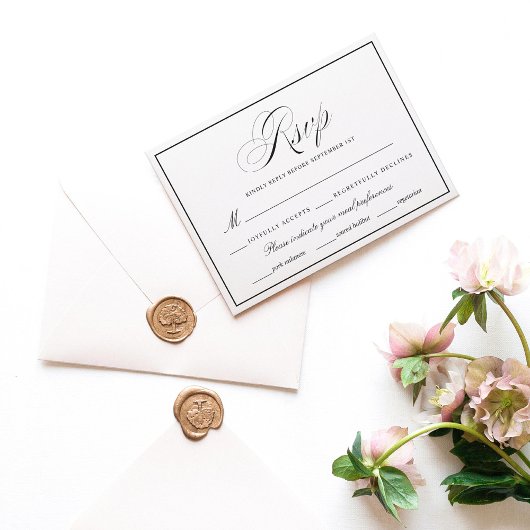 Elegante zwart-wit dikke grens bruiloft RSVP kaartje