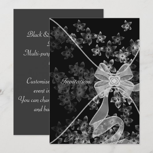 Elegante zwart-wit Dogwood Party Kaart (Voorkant / Achterkant)