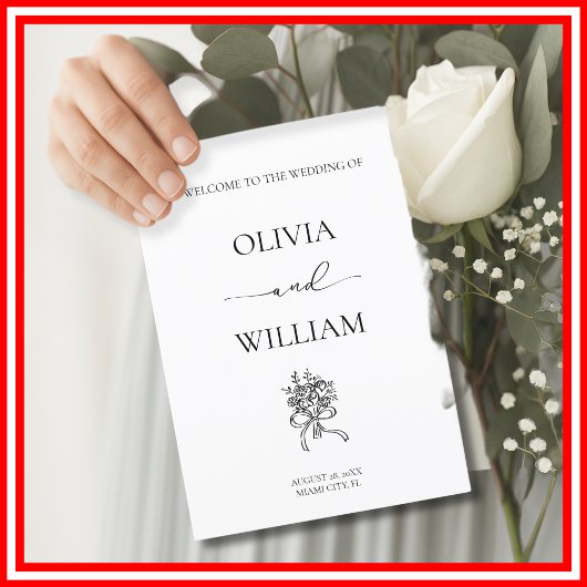 Elegante zwart-wit eenvoudige kalligrafie bruiloft programma