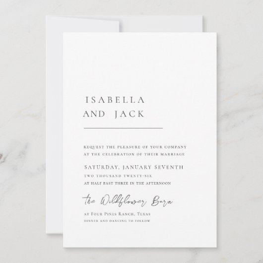 Elegante zwart wit eenvoudige minimale script brui kaart (Voorkant)