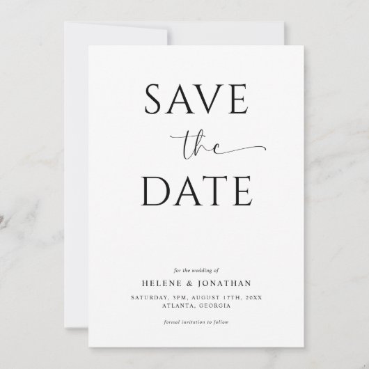 Elegante zwart-wit eenvoudige minimalistische brui save the date (Voorkant)