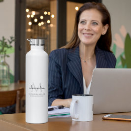 Elegante Zwart-Wit Eenvoudige Monogram Naam Waterfles