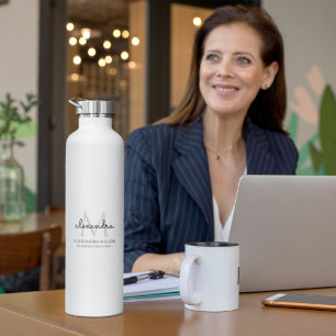 Elegante Zwart-Wit Eenvoudige Monogram Naam Waterfles