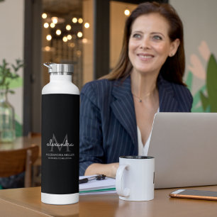 Elegante Zwart-Wit Eenvoudige Monogram Naam Waterfles