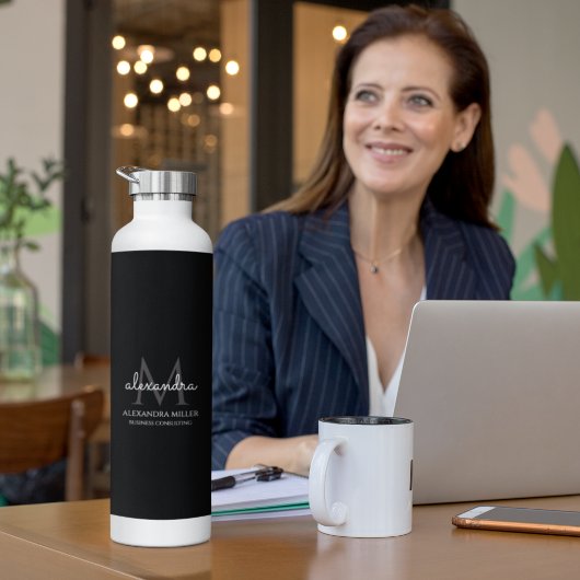 Elegante Zwart-Wit Eenvoudige Monogram Naam Waterfles