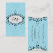 Elegante zwart wit en blauw  damast visitekaartje (Voorkant / Achterkant)