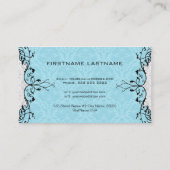 Elegante zwart wit en blauw  damast visitekaartje (Achterkant)