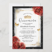Elegante zwart-wit en rode Quinceanera Kaart (Voorkant)