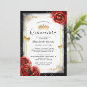 Elegante zwart-wit en rode Quinceanera Kaart (Staand voorkant)