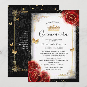Elegante zwart-wit en rode Quinceanera Kaart