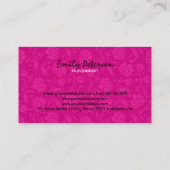 Elegante zwart wit en roze bloemdamast visitekaartje (Achterkant)