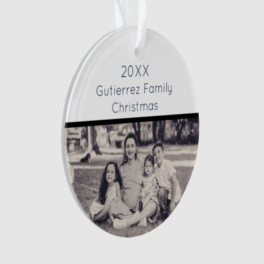 Elegante zwart-wit familiefoto Kerstmis Ornament (voorkant)