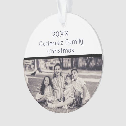 Elegante zwart-wit familiefoto Kerstmis Ornament (voorkant)