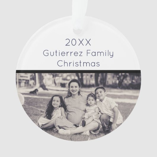 Elegante zwart-wit familiefoto Kerstmis Ornament (voorkant)