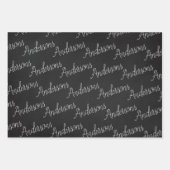 Elegante Zwart Wit Familienaam Hart Kerstmis Inpakpapier Vel (Voorkant)