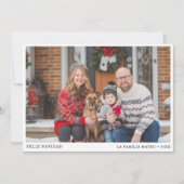 Elegante zwart-wit Feliz Navidad Familiefoto Feestdagenkaart (Voorkant)