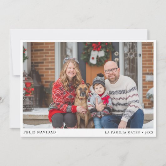 Elegante zwart-wit Feliz Navidad Familiefoto Feestdagenkaart (Voorkant)