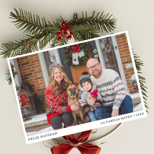 Elegante zwart-wit Feliz Navidad Familiefoto Feestdagenkaart