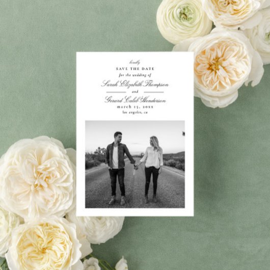 Elegante zwart-wit formele kalligrafie save the date