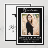 Elegante zwart-wit foto afstuderen aankondiging (Voorkant / Achterkant)