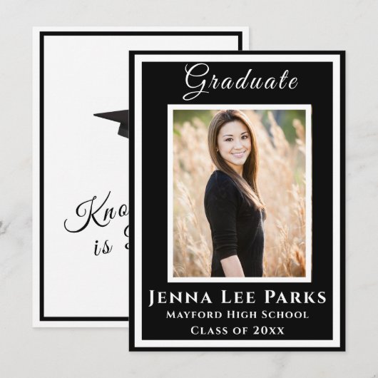 Elegante zwart-wit foto afstuderen aankondiging (Voorkant / Achterkant)