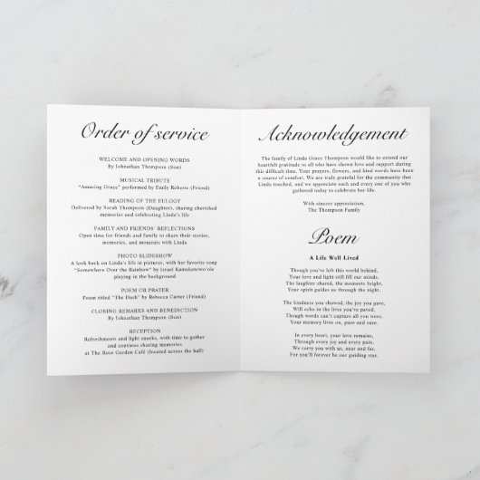 Elegante zwart-wit foto begrafenis programma (Binnen)