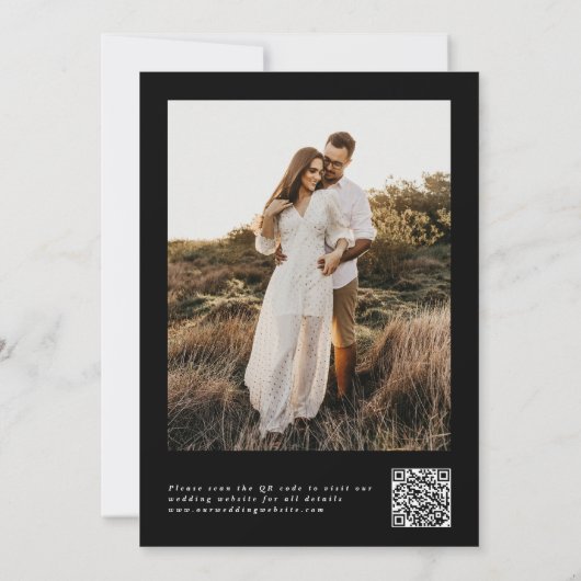 Elegante zwart-wit foto Bewaar de datum QR-code Save The Date (Achterkant)
