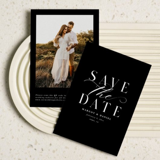 Elegante zwart-wit foto Bewaar de datum QR-code Save The Date
