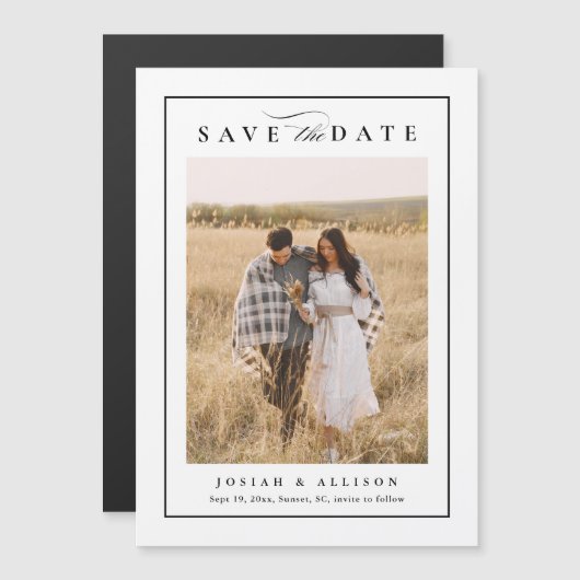 Elegante zwart-wit foto bruiloft Bewaar de datum (Voorkant / Achterkant)
