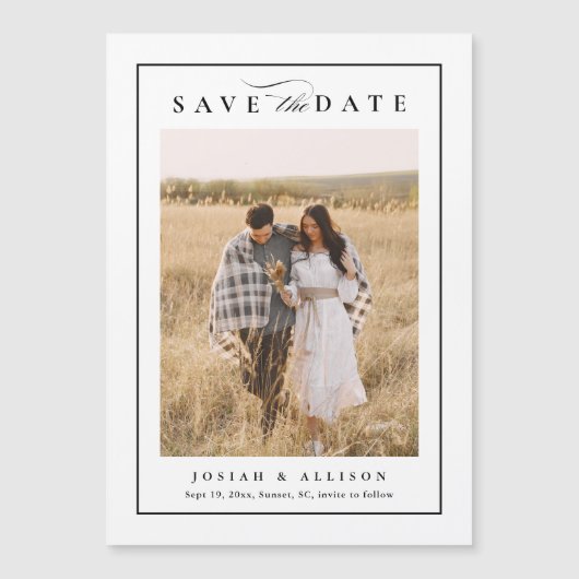 Elegante zwart-wit foto bruiloft Bewaar de datum (Voorkant)