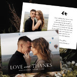 Elegante zwart-wit foto bruiloft | Vogels Bedankkaart<br><div class="desc">Deze stijlvolle, elegante trouwbedankkaart heeft een volledig bloedfotosjabloon op de voorkant, samen met eenvoudige typografische leesstijl, "Liefde en Bedankt" in het wit. Met een donkere verloopbedekking naar de onderkant kan de tekst tegen uw foto opvallen - deze kan indien nodig omhoog of omlaag worden ingesteld. De achterkant bevat nog een...</div>