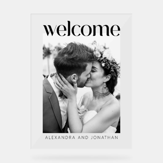 Elegante zwart-wit foto bruiloft Welkom Acryl Bord (Voorkant)