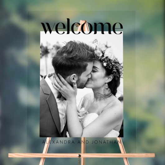 Elegante zwart-wit foto bruiloft Welkom Acryl Bord (Neutraal)
